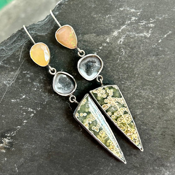 Ocean Jasper, Sterling Silver Statement Earrings