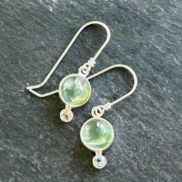 Prehnite, White Topaz Sterling Silver Earrings by Kate Wells Crooked River Jewelry