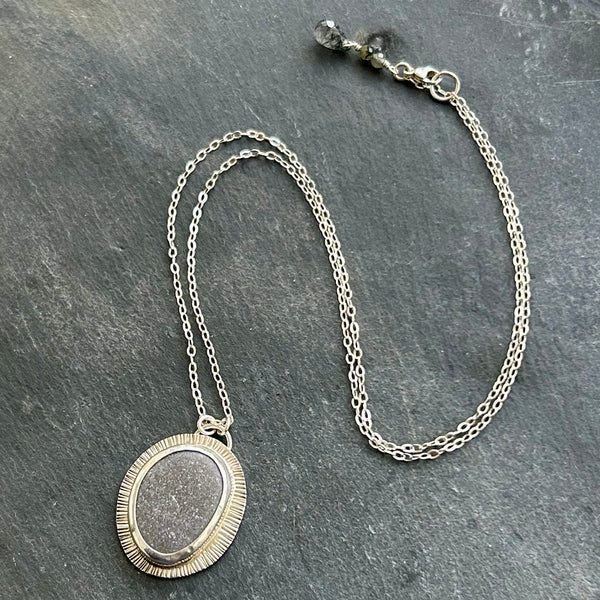 Lake Erie Pebble, .925 Sterling Silver Textured Necklace by Kate Wells Crooked River Jewelry