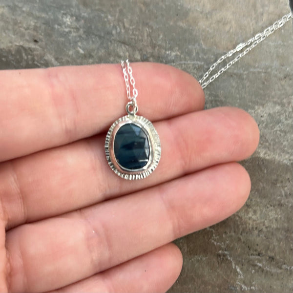 Blue Obsidian, Sterling Silver Necklace by Kate Wells Crooked River Jewelry