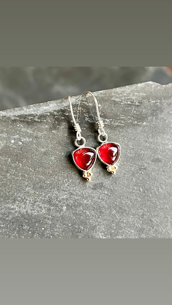 Garnet, Sterling Silver, 14k Earrings by Kate Wells Crooked River Jewelry