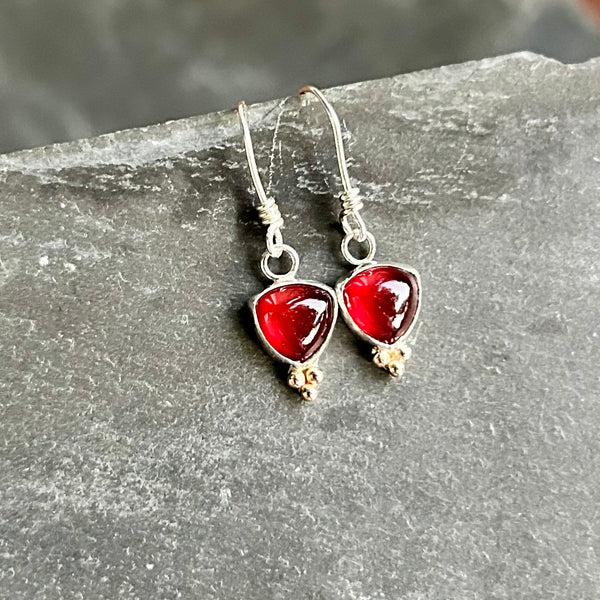 Garnet, Sterling Silver, 14k Earrings by Kate Wells Crooked River Jewelry