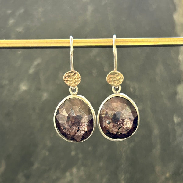 Pink Sapphire, Sterling Silver, 14k Earrings by Kate Wells Crooked River Jewelry