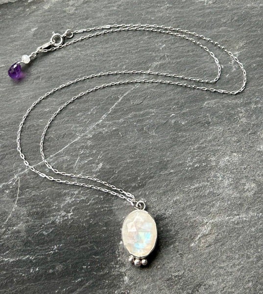 Rainbow Moonstone Sterling Silver Necklace by Kate Wells Crooked River Jewelry