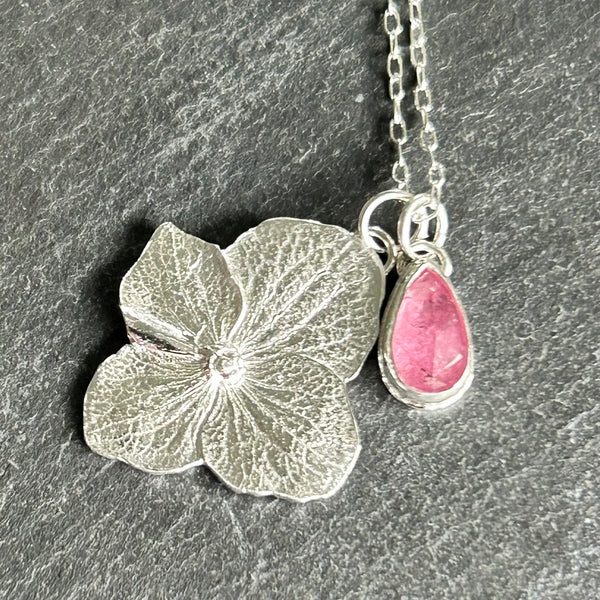 Fine Silver Hydrangea Tourmaline Necklace by Kate Wells Crooked River Jewelry