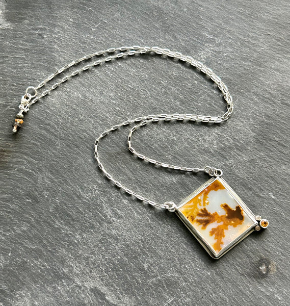 Dendritic Agate and Garnet Sterling Silver Necklace by Kate Wells Crooked River Jewelry