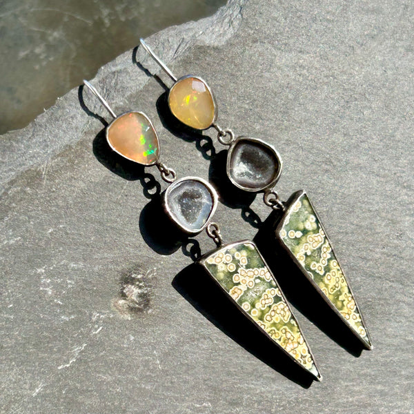 Ocean Jasper, Sterling Silver Statement Earrings