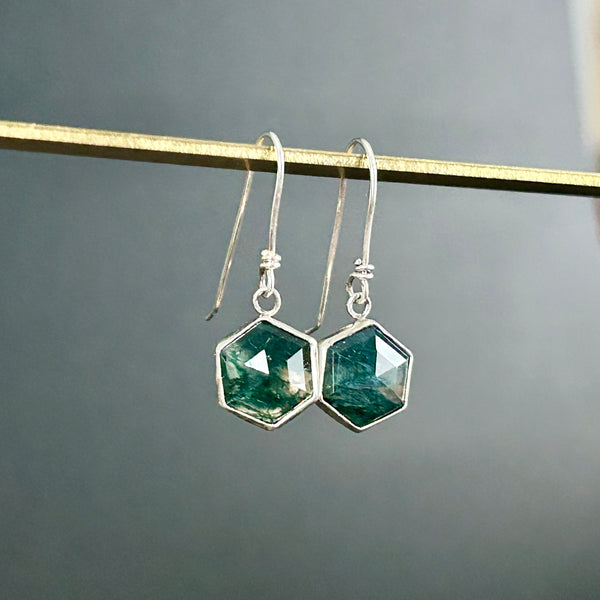 Moss Agate Sterling Silver Earrings by Kate Wells Crooked River Jewelry