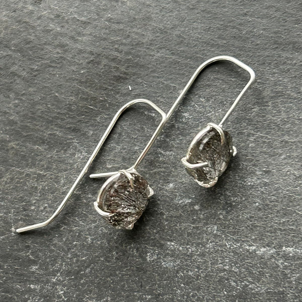 Tourmalinated Quartz, Sterling Silver Earrings by Kate Wells Crooked River Jewelry
