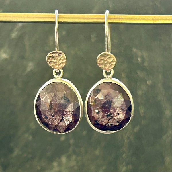 Pink Sapphire, Sterling Silver, 14k Earrings by Kate Wells Crooked River Jewelry