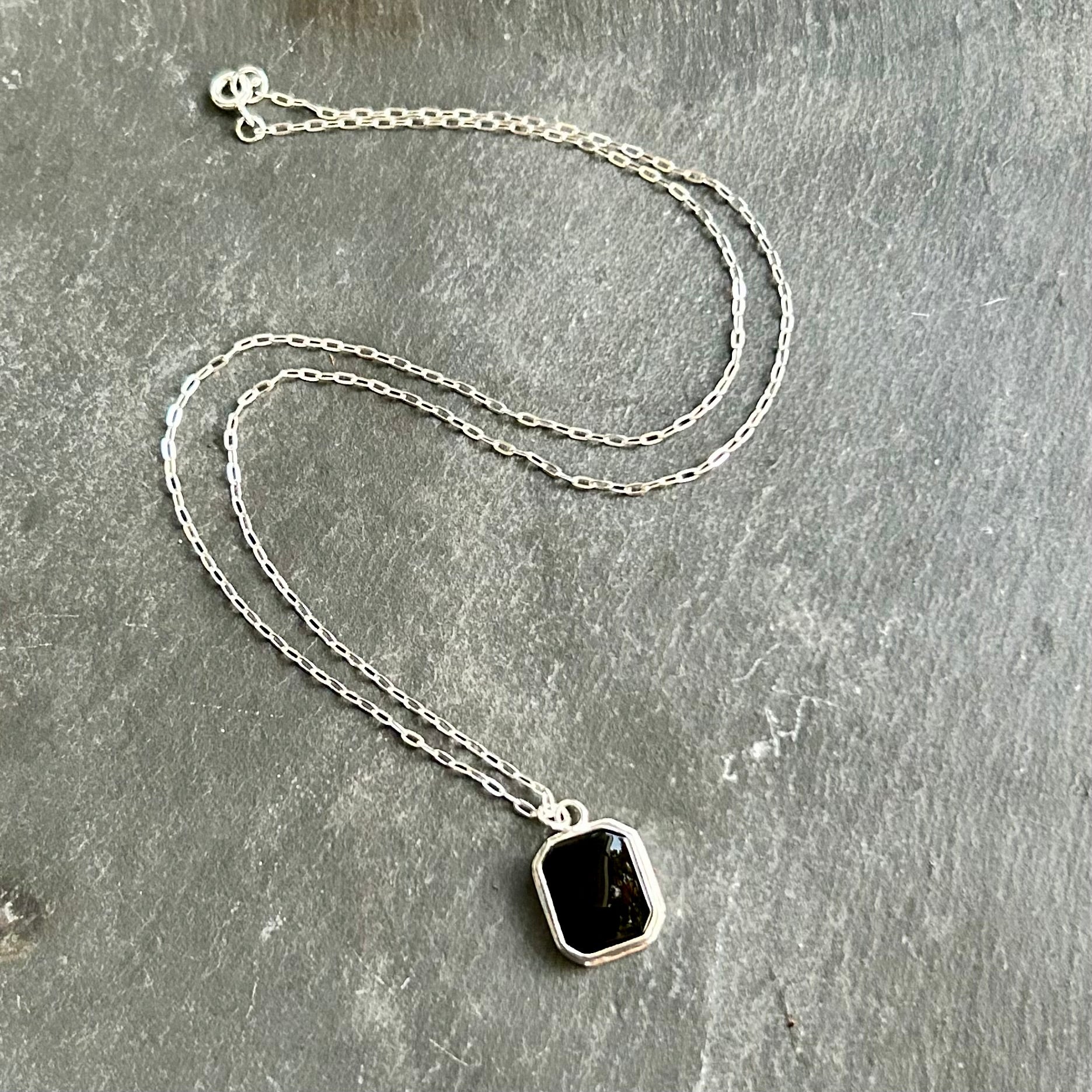 Black Agate, Sterling Silver Necklace by Kate Wells Crooked River Jewelry
