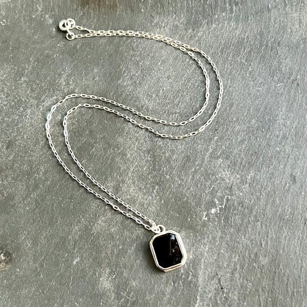 Black Agate, Sterling Silver Necklace by Kate Wells Crooked River Jewelry