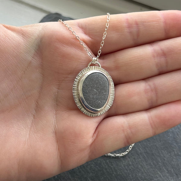 Lake Erie Pebble, .925 Sterling Silver Textured Necklace by Kate Wells Crooked River Jewelry