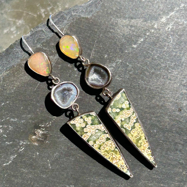 Ocean Jasper, Sterling Silver Statement Earrings