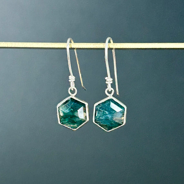 Moss Agate Sterling Silver Earrings by Kate Wells Crooked River Jewelry