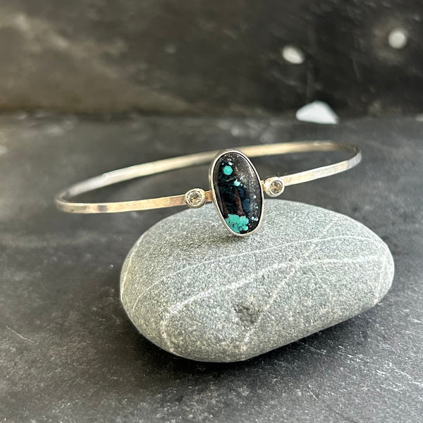 Turquoise and White Topaz Bangle Bracelet by Kate Wells Crooked River Jewelry