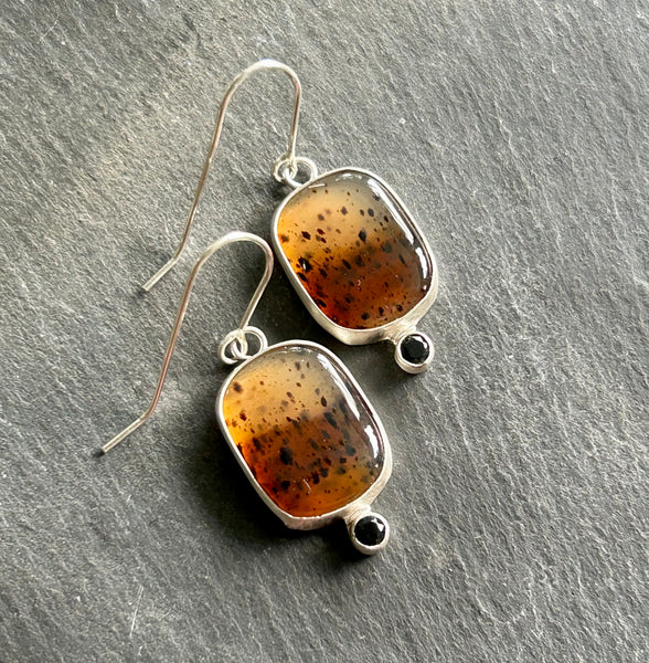 Montana Agate Black Spinel Earrings by Kate Wells Crooked River Jewelry