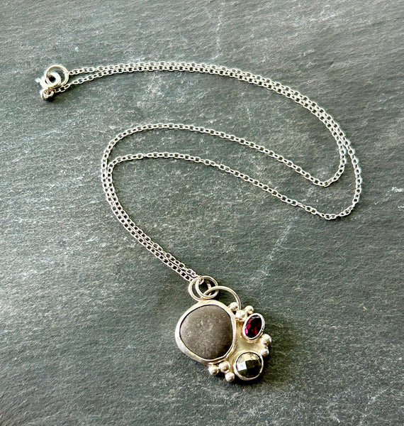 Beach Pebble Gemstone Necklace by Kate Wells Crooked River Jewelry