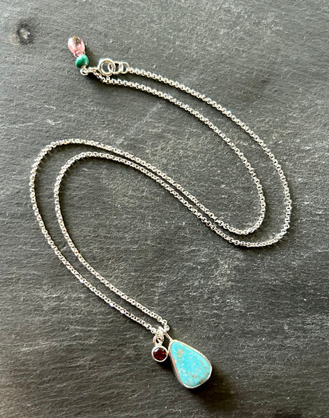 Turquoise, Tourmaline Sterling Silver Necklace by Kate Wells Crooked River Jewelry