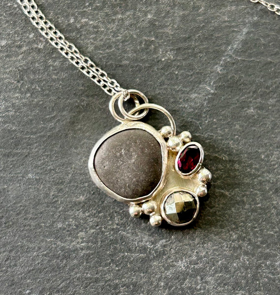 Beach Pebble Gemstone Necklace by Kate Wells Crooked River Jewelry