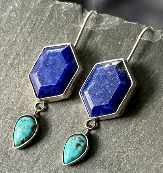 Lapis, Turquoise Sterling Silver Earrings by Kate Wells Crooked River Jewelry