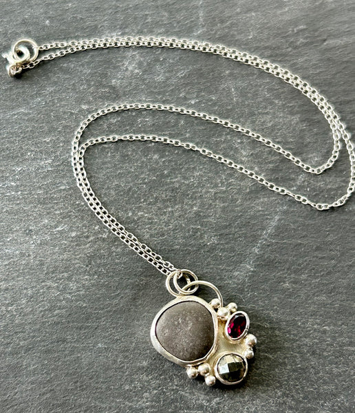 Beach Pebble Gemstone Necklace by Kate Wells Crooked River Jewelry