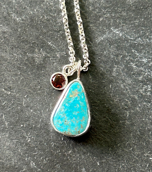 Turquoise, Tourmaline Sterling Silver Necklace by Kate Wells Crooked River Jewelry