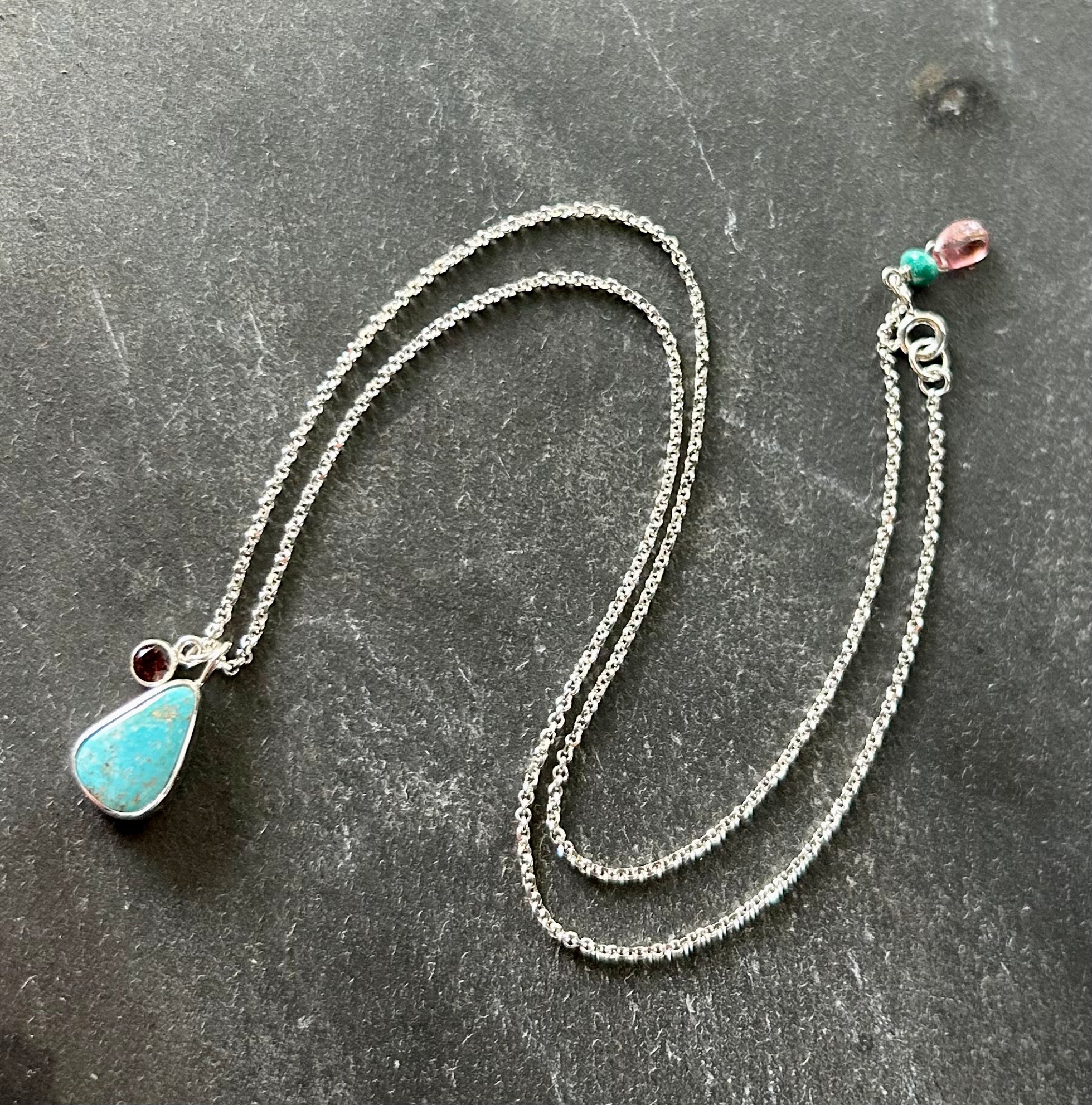 Turquoise, Tourmaline Sterling Silver Necklace by Kate Wells Crooked River Jewelry