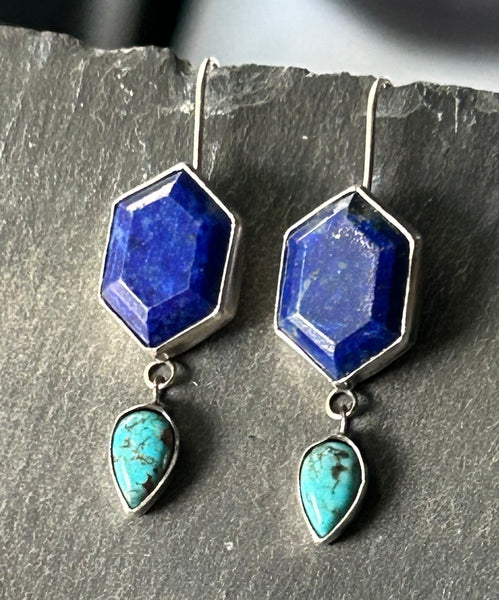 Lapis, Turquoise Sterling Silver Earrings by Kate Wells Crooked River Jewelry