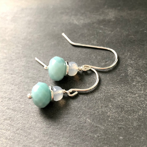 Chalcedony and Amazonite Sterling Silver Earrings by Kate Wells Crooked River Jewelry