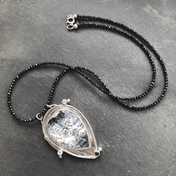 Dendritic Opal, Spinel and White Topaz Sterling Silver Necklace by Kate Wells Crooked River Jewelry