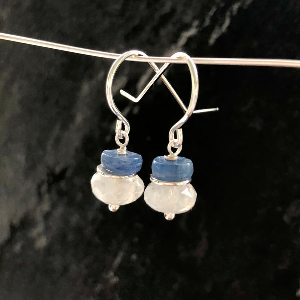 Kyanite and Rainbow Moonstone Sterling Silver Earrings by Kate Wells Crooked River Jewelry