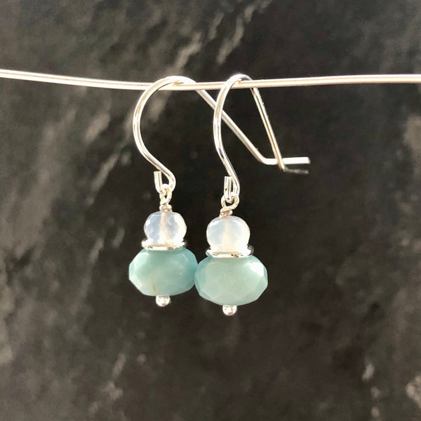 Chalcedony and Amazonite Sterling Silver Earrings by Kate Wells Crooked River Jewelry