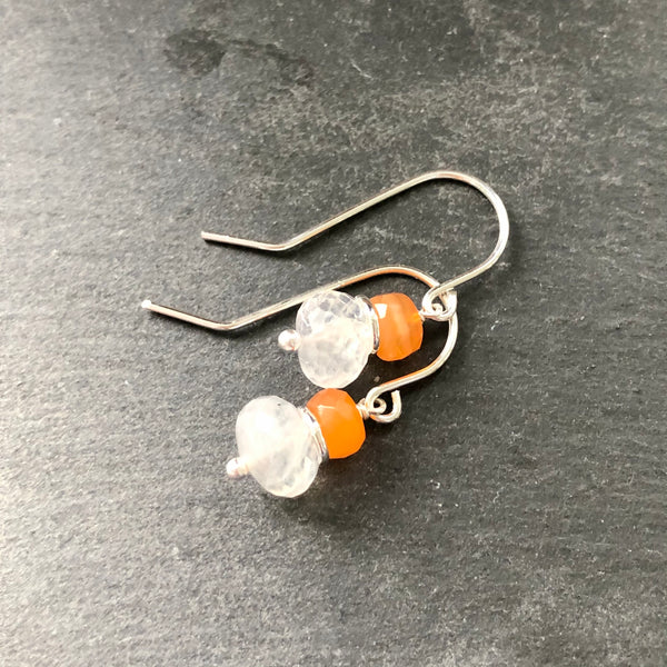 Fire Opal, Rainbow Moonstone Sterling Silver Earrings by Kate Wells Crooked River Jewelry