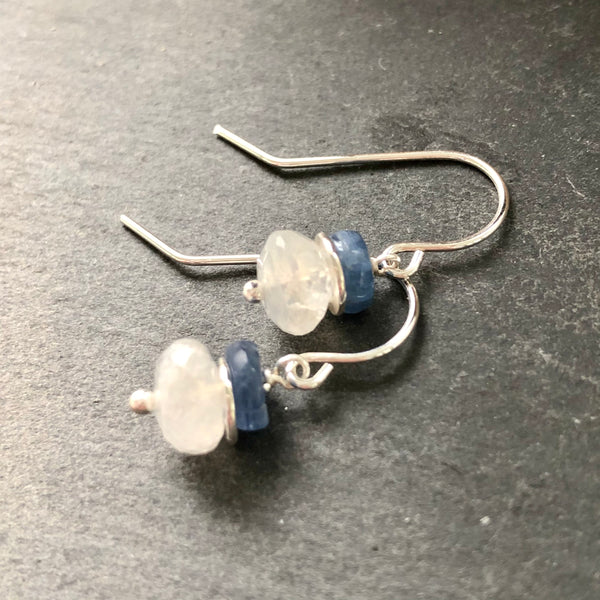 Kyanite and Rainbow Moonstone Sterling Silver Earrings by Kate Wells Crooked River Jewelry