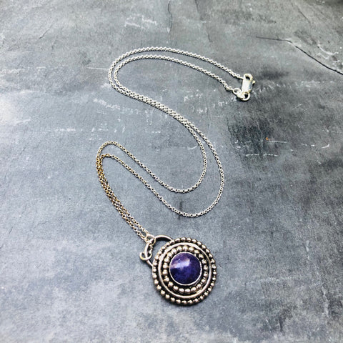 Charoite Sterling Silver Necklace by Kate Wells Crooked River Jewelry