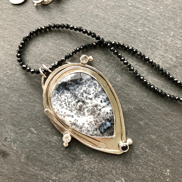 Dendritic Opal, Spinel and White Topaz Sterling Silver Necklace by Kate Wells Crooked River Jewelry