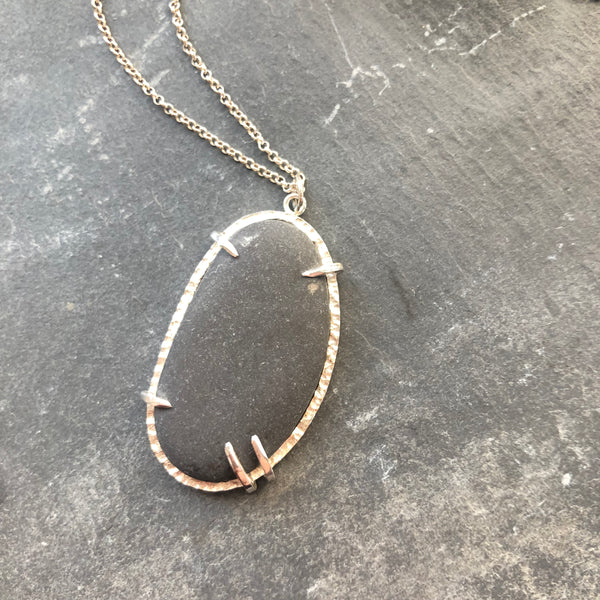 Lake Erie Beach Pebble, Sterling Silver Necklace by Kate Wells Crooked River Jewelry