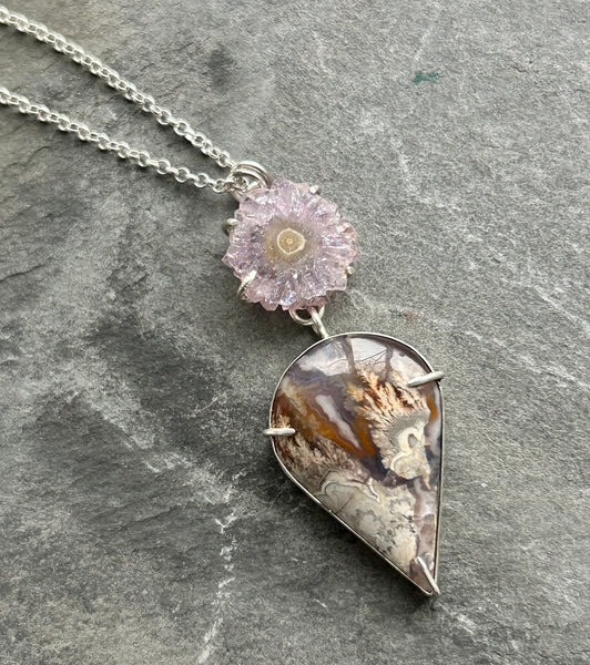 Plume Agate, Amethyst Sterling Silver Necklace by Kate Wells Crooked River Jewelry