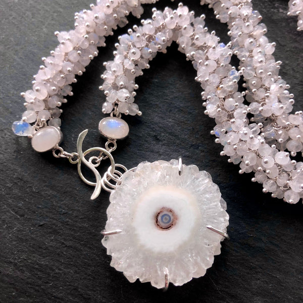 Solar Quartz and Rainbow Moonstone Statement Necklace by Kate Wells Crooked River Jewerly