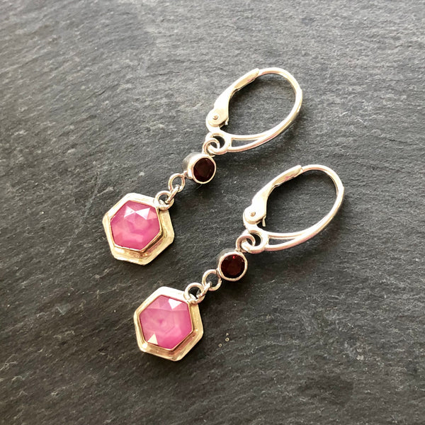 Pink Sapphire, Ant Hill Garnet, 14k and Sterling Silver Earrings by Kate Wells Crooked River Jewelry