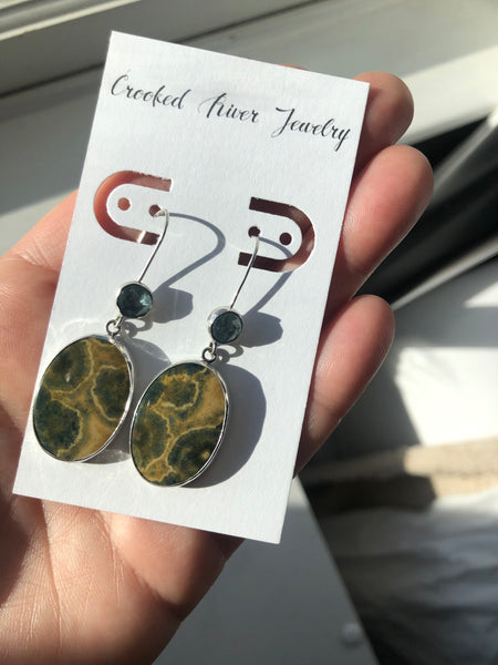 Ocean Jasper, Kyanite, .925 Earrings by Kate Wells Crooked River Jewelry