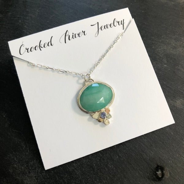 Emerald and Tanzanite Sterling Silver Necklace by Kate Wells Crooked River Jewelry