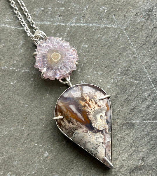 Plume Agate, Amethyst Sterling Silver Necklace by Kate Wells Crooked River Jewelry