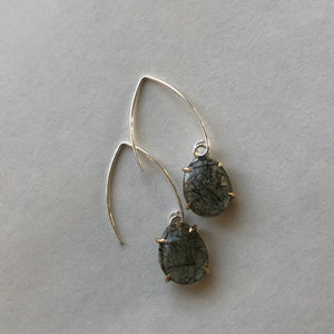 Green Rutilated Quartz, Sterling Silver and 14K Earrings by Kate Wells Crooked River Jewelry