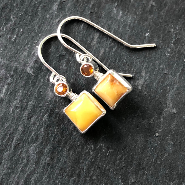 Butterscotch Amber, Citrine and Sterling Silver Earrings