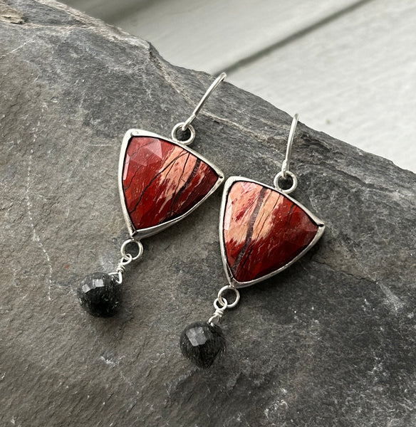 Jasper, Tourmalinated Quartz, Sterling Silver earrings by Kate Wells Crooked River Jewelry