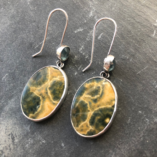 Ocean Jasper, Kyanite, .925 Earrings by Kate Wells Crooked River Jewelry