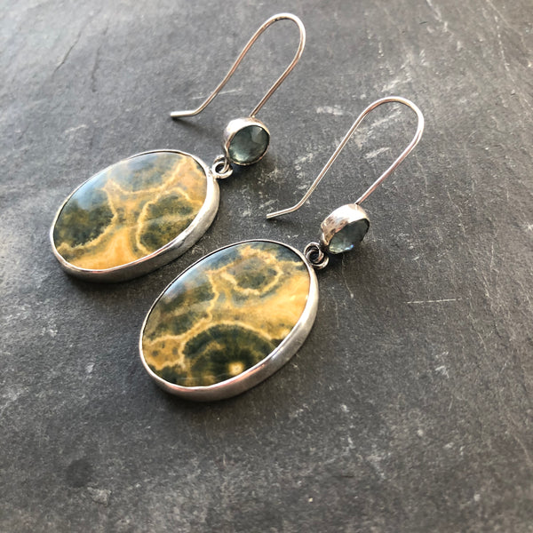 Ocean Jasper, Kyanite, .925 Earrings by Kate Wells Crooked River Jewelry