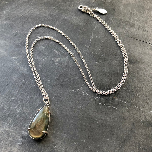 Labradorite, 14k and Sterling Silver Necklace by Kate Wells Crooked River Jewelry